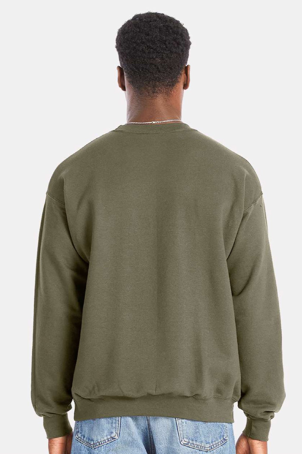 Hanes RS160 Mens Perfect Sweats Crewneck Sweatshirt Fatigue Green Model Back