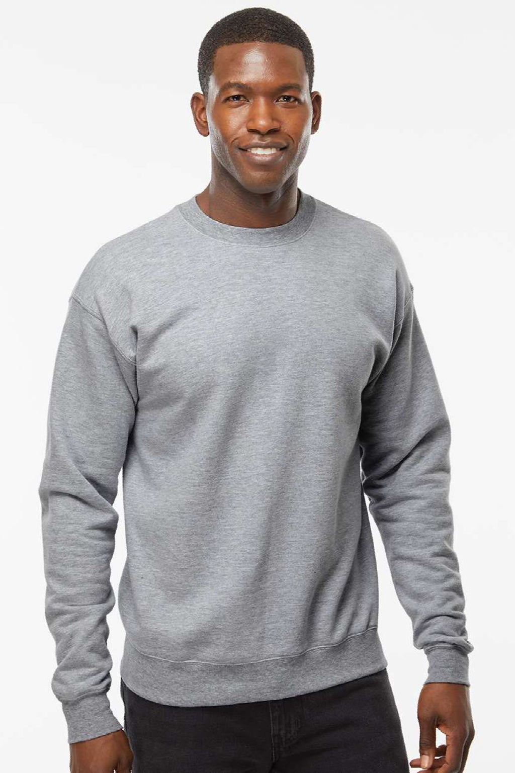 Hanes RS160 Mens Perfect Sweats Crewneck Sweatshirt Light Steel Grey Model Front