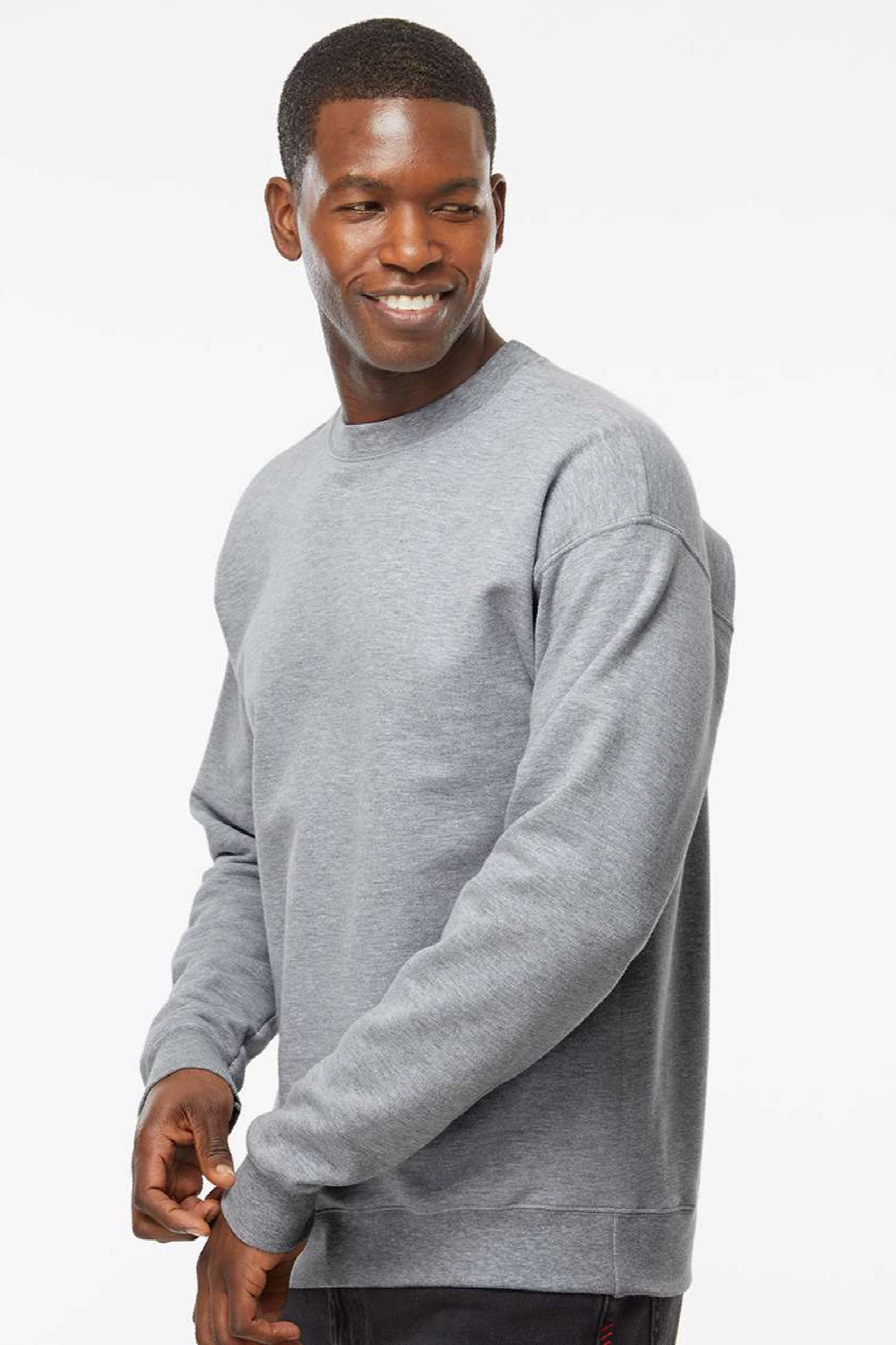 Hanes RS160 Mens Perfect Sweats Crewneck Sweatshirt Light Steel Grey Model Side