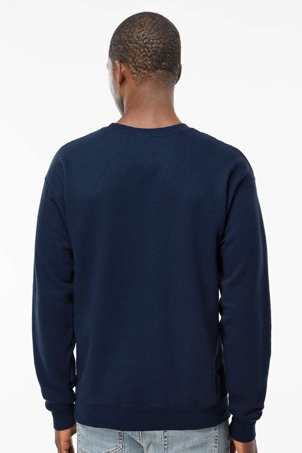 Hanes RS160 Mens Perfect Sweats Crewneck Sweatshirt Navy Blue Model Back