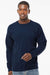 Hanes RS160 Mens Perfect Sweats Crewneck Sweatshirt Navy Blue Model Front