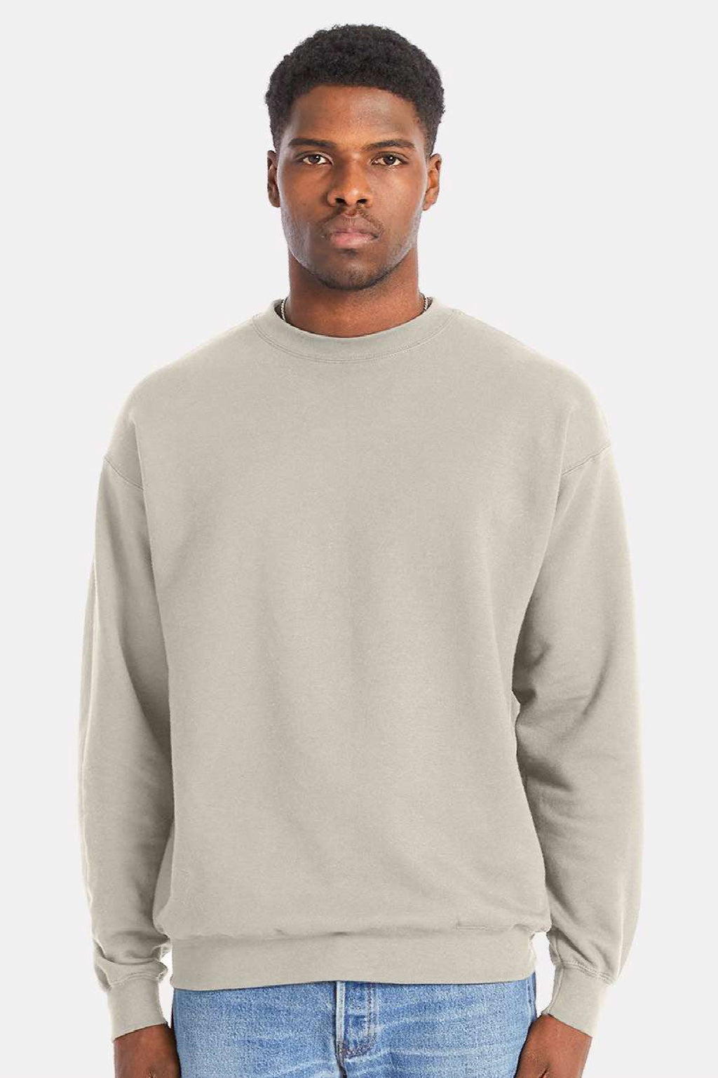 Hanes RS160 Mens Perfect Sweats Crewneck Sweatshirt Sand Model Front