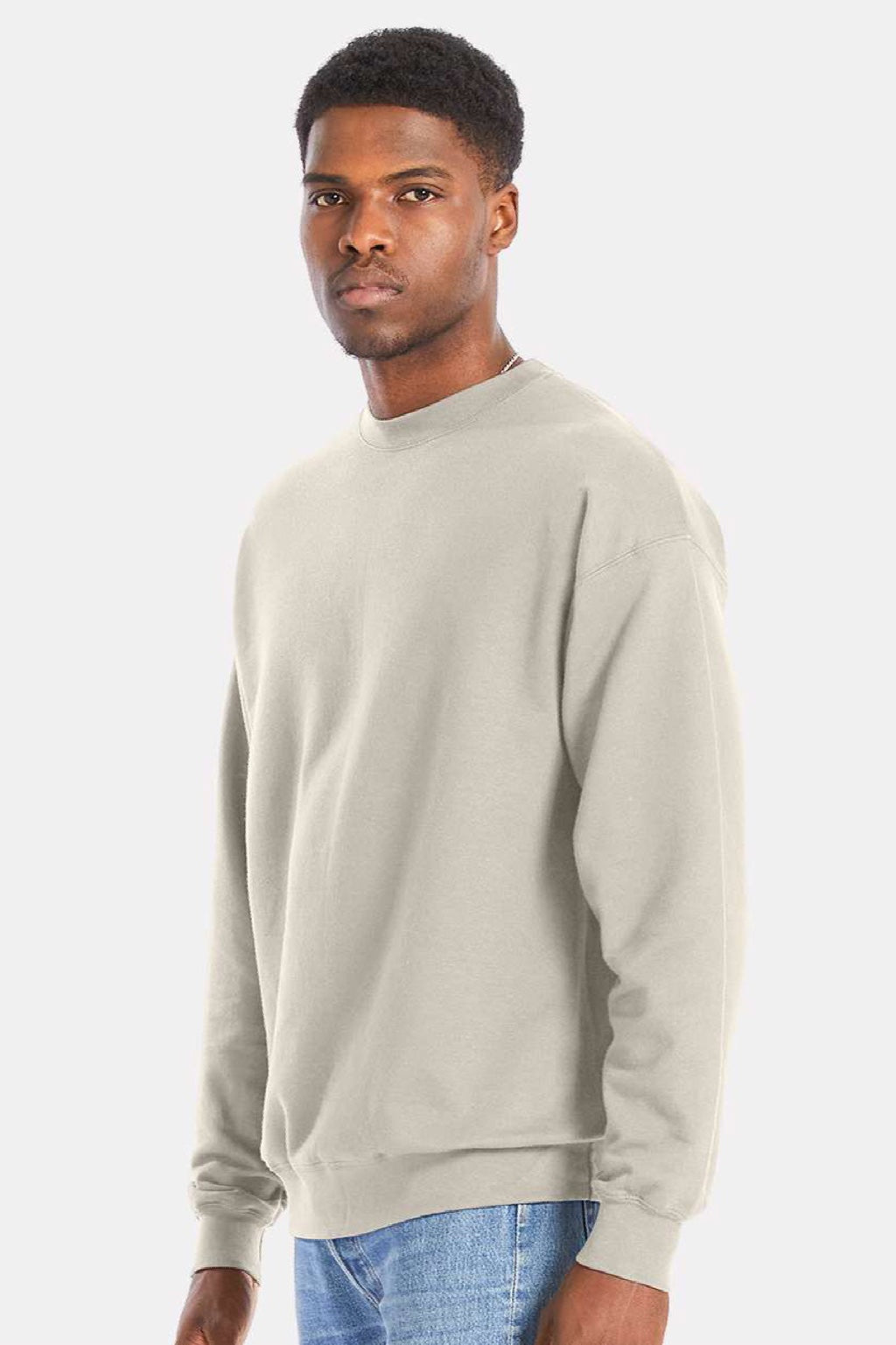 Hanes RS160 Mens Perfect Sweats Crewneck Sweatshirt Sand Model Side