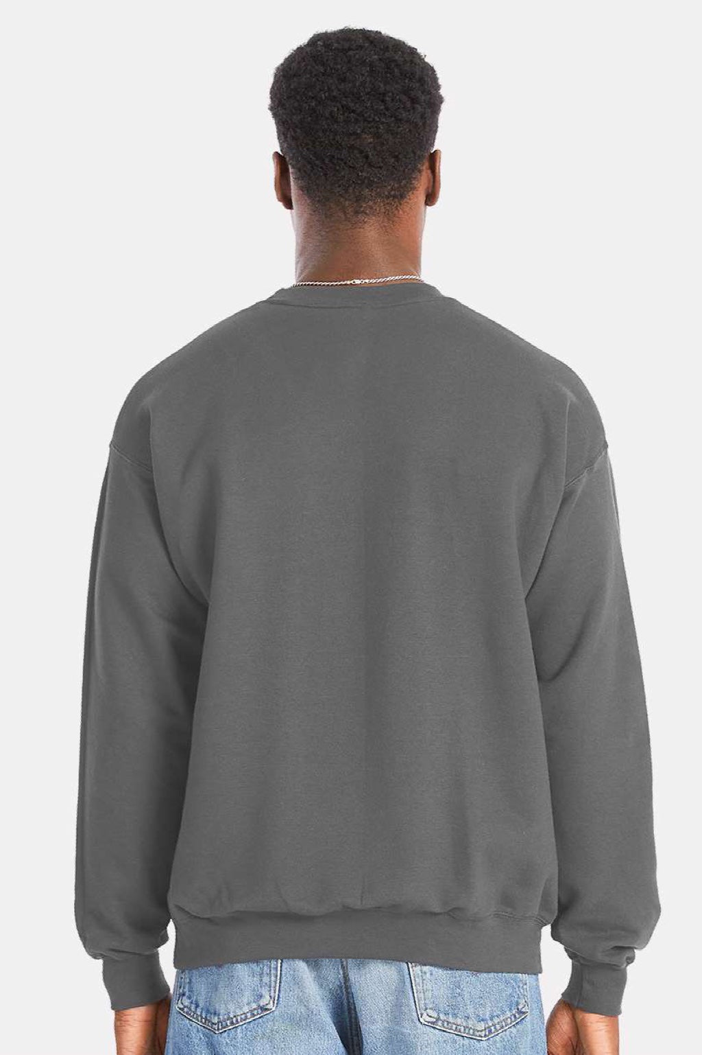 Hanes RS160 Mens Perfect Sweats Crewneck Sweatshirt Smoke Grey Model Back