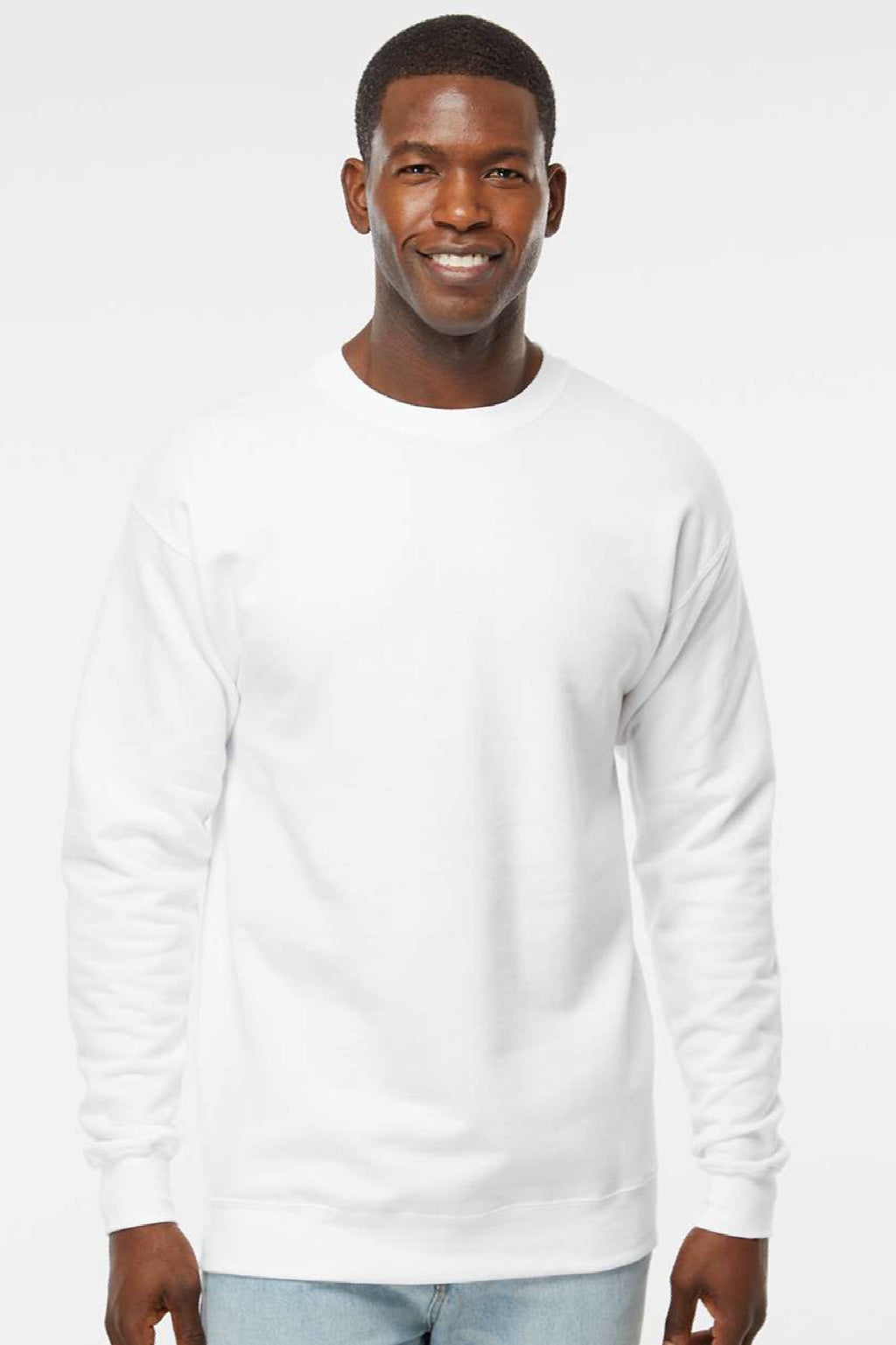 Hanes RS160 Mens Perfect Sweats Crewneck Sweatshirt White Model Front