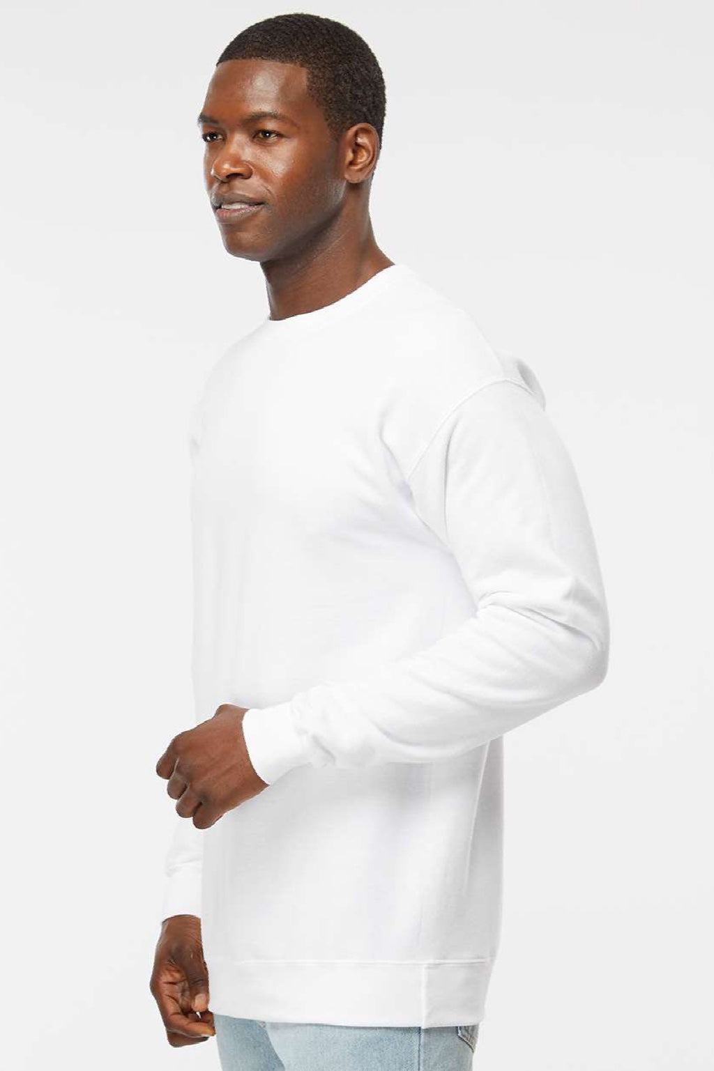 Hanes RS160 Mens Perfect Sweats Crewneck Sweatshirt White Model Side