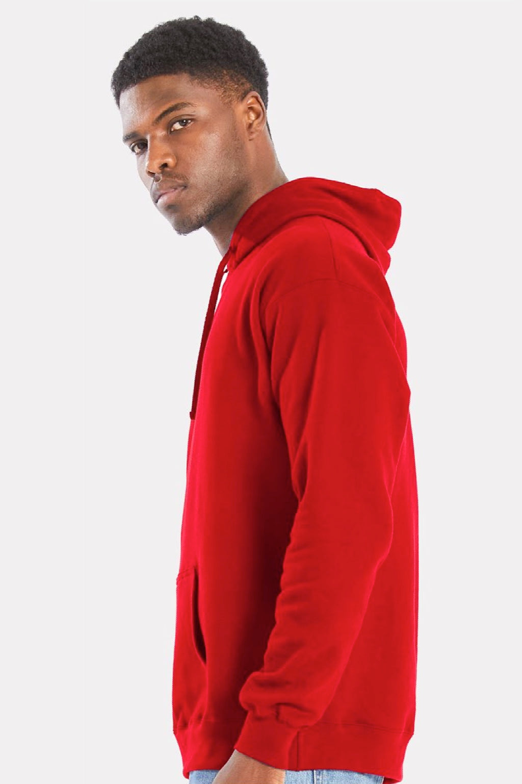 Hanes RS170 Mens Perfect Sweats Hooded Sweatshirt Hoodie w/ Pouch Pocket Athletic Red Model Side