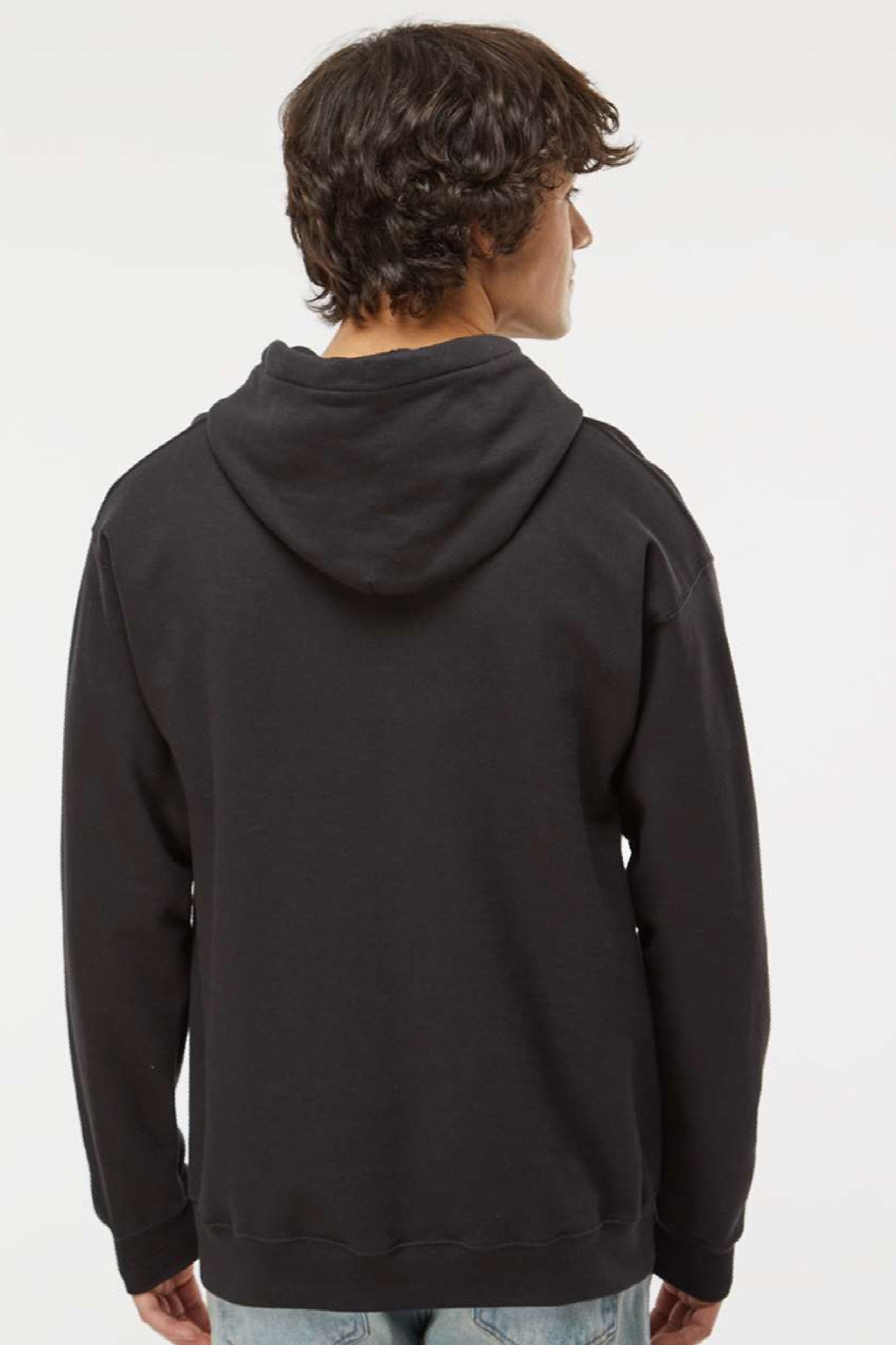 Hanes RS170 Mens Perfect Sweats Hooded Sweatshirt Hoodie w/ Pouch Pocket Black Model Back