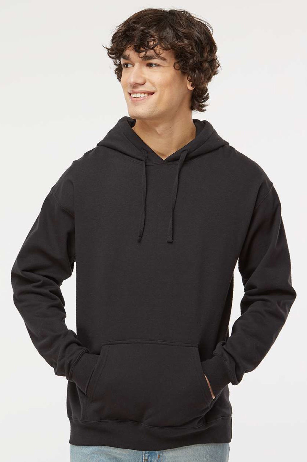 Hanes RS170 Mens Perfect Sweats Hooded Sweatshirt Hoodie w/ Pouch Pocket Black Model Front