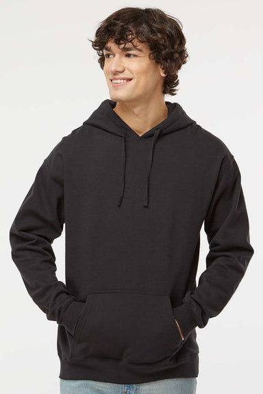 Hanes RS170 Mens Perfect Sweats Hooded Sweatshirt Hoodie w/ Pouch Pocket Black Model Front