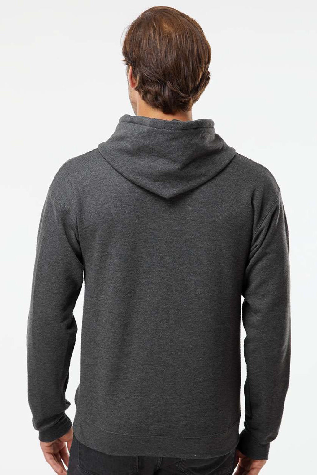Hanes RS170 Mens Perfect Sweats Hooded Sweatshirt Hoodie w/ Pouch Pocket Heather Charcoal Grey Model Back