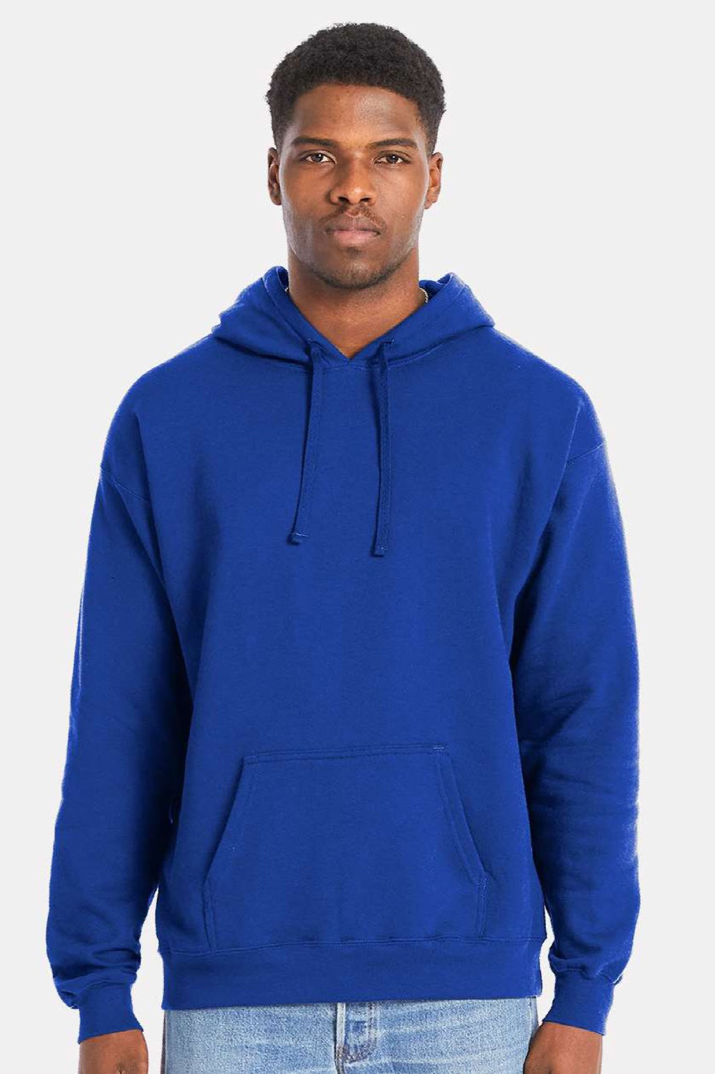 Hanes RS170 Mens Perfect Sweats Hooded Sweatshirt Hoodie w/ Pouch Pocket Deep Royal Blue Model Front