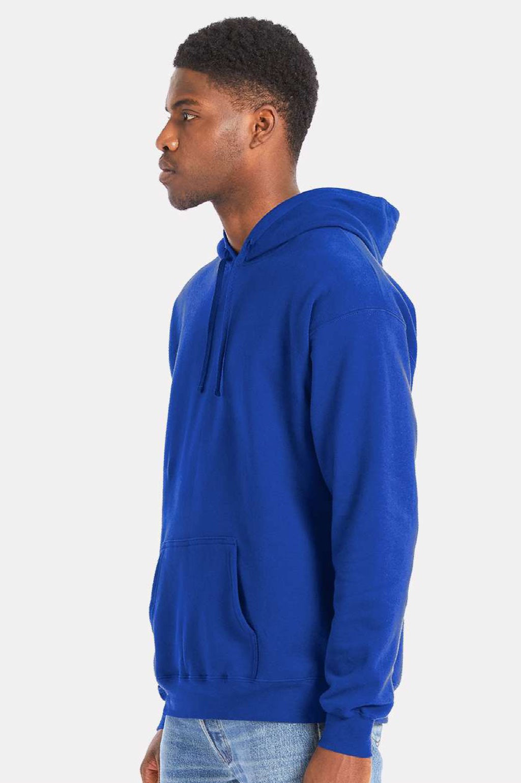 Hanes RS170 Mens Perfect Sweats Hooded Sweatshirt Hoodie w/ Pouch Pocket Deep Royal Blue Model Side