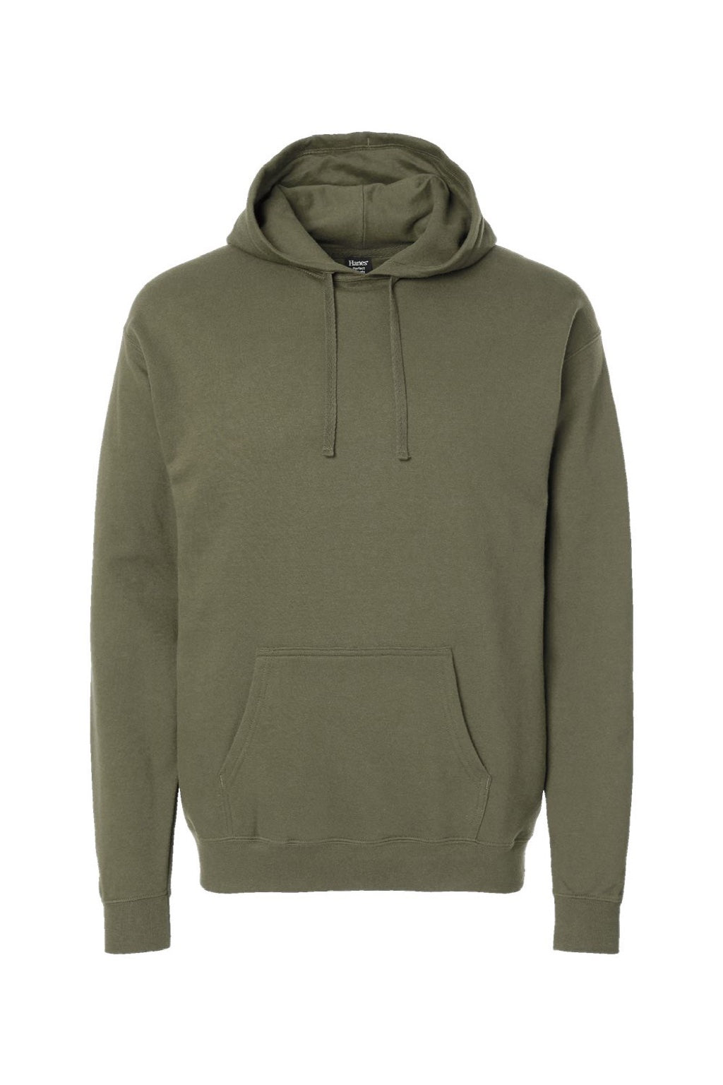 Hanes RS170 Mens Perfect Sweats Hooded Sweatshirt Hoodie w/ Pouch Pocket Fatigue Green Flat Front