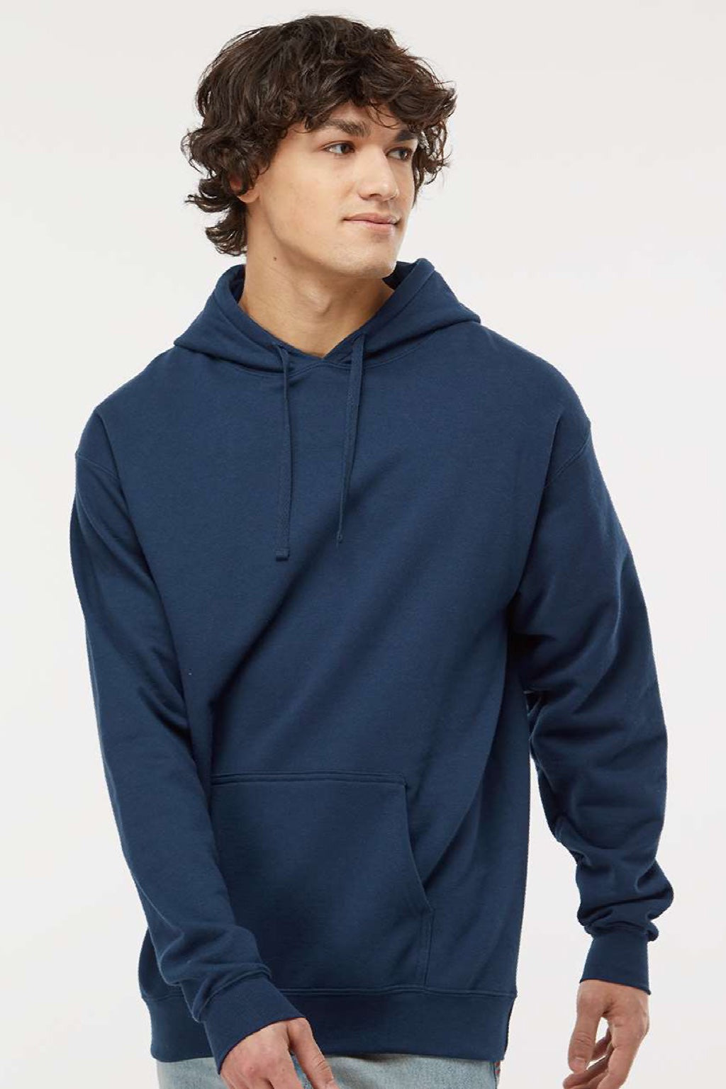 Hanes RS170 Mens Perfect Sweats Hooded Sweatshirt Hoodie w/ Pouch Pocket Navy Blue Model Front