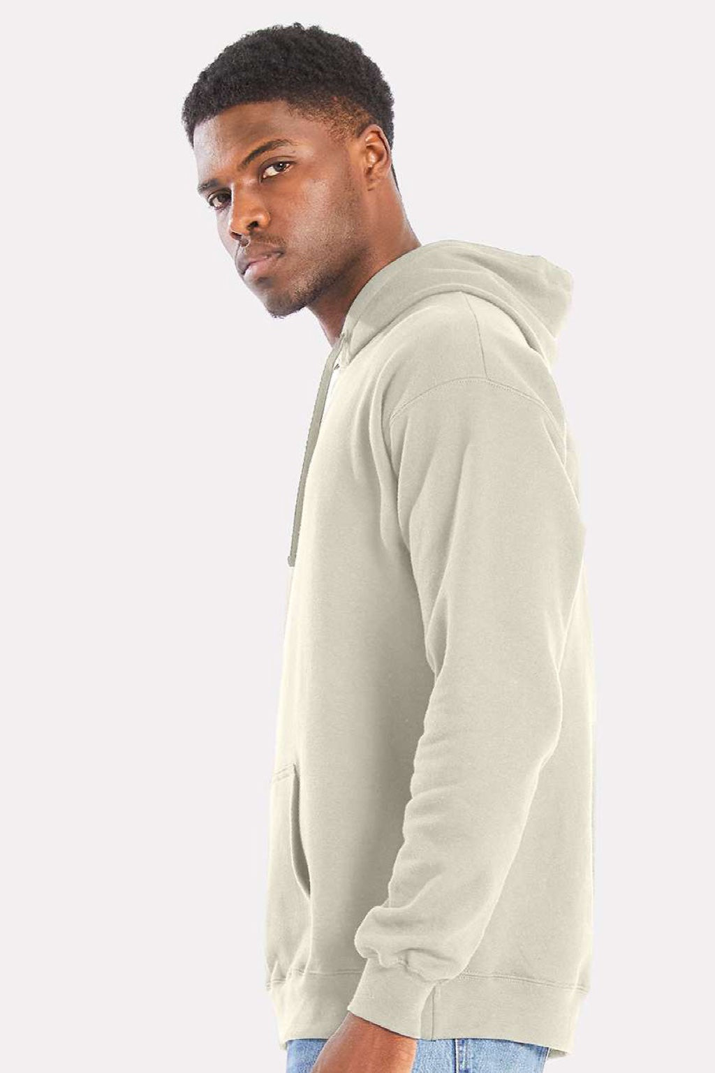 Hanes RS170 Mens Perfect Sweats Hooded Sweatshirt Hoodie w/ Pouch Pocket Sand Model Side