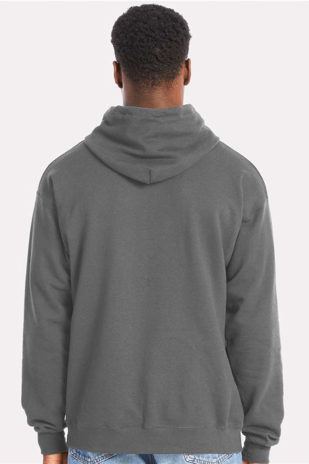 Hanes RS170 Mens Perfect Sweats Hooded Sweatshirt Hoodie w/ Pouch Pocket Smoke Grey Model Back