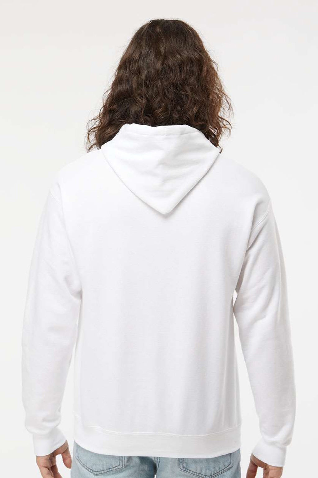 Hanes RS170 Mens Perfect Sweats Hooded Sweatshirt Hoodie w/ Pouch Pocket White Model Back