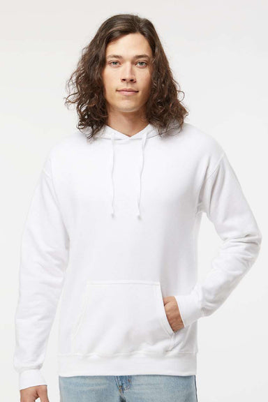 Hanes RS170 Mens Perfect Sweats Hooded Sweatshirt Hoodie w/ Pouch Pocket White Model Front