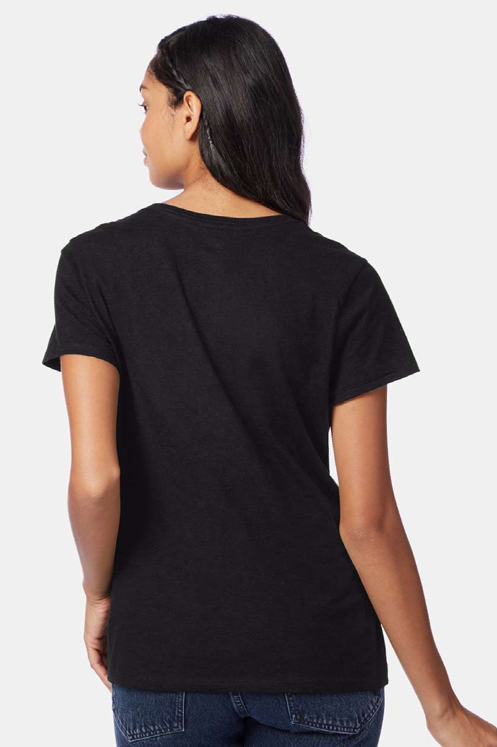 Hanes S04V Womens Perfect-T Short Sleeve V-Neck T-Shirt Black Model Back