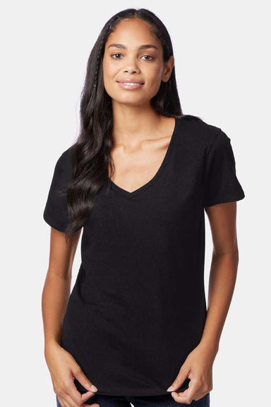 Hanes S04V Womens Perfect-T Short Sleeve V-Neck T-Shirt Black Model Front