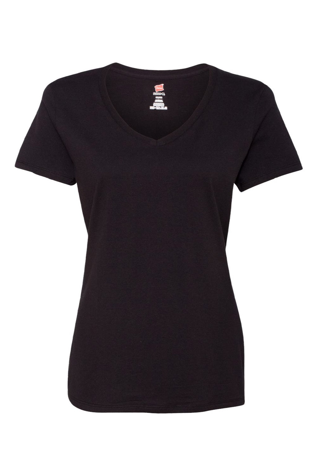 Hanes S04V Womens Perfect-T Short Sleeve V-Neck T-Shirt Black Flat Front