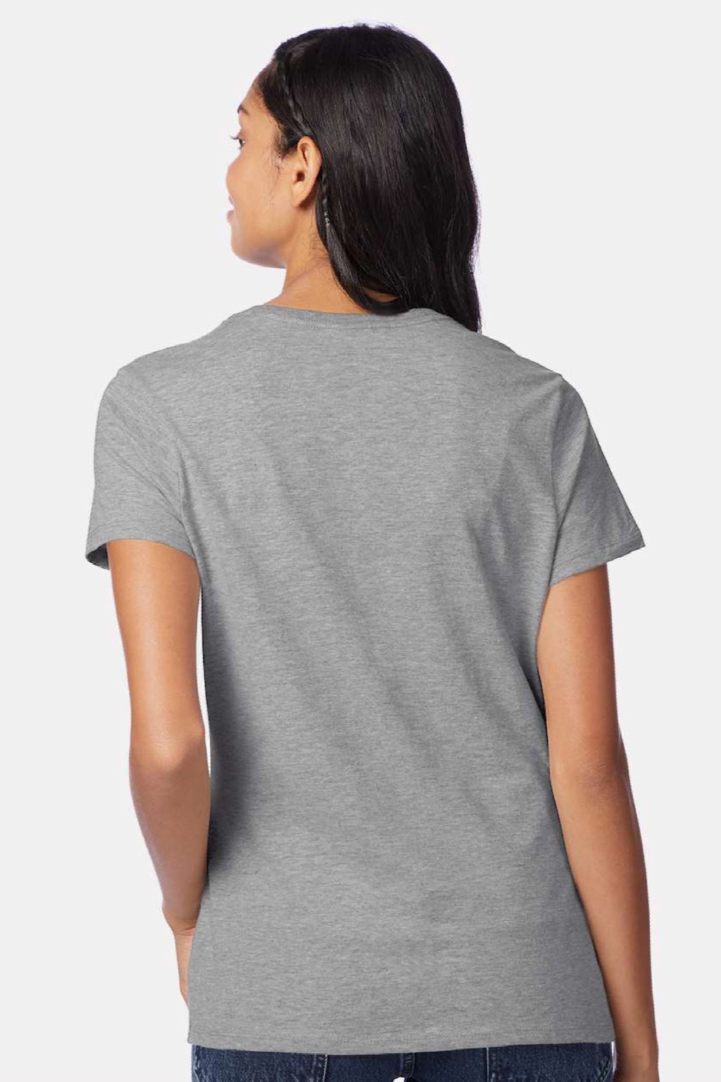 Hanes S04V Womens Perfect-T Short Sleeve V-Neck T-Shirt Light Steel Grey Model Back