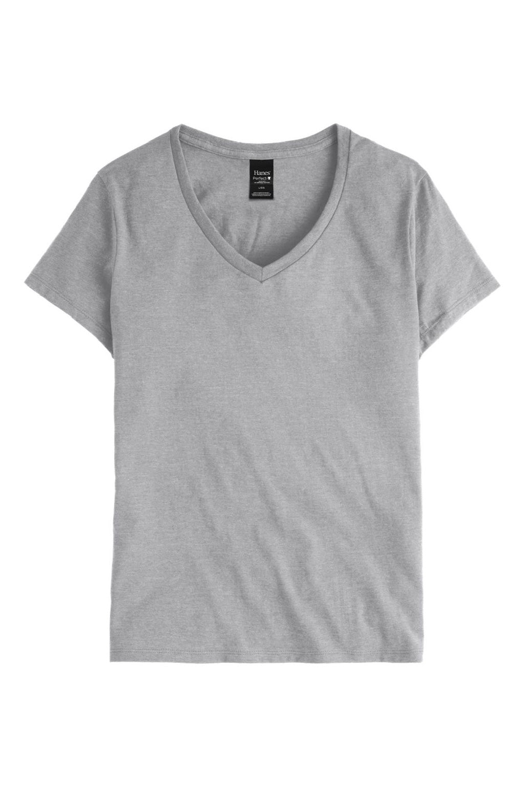 Hanes S04V Womens Perfect-T Short Sleeve V-Neck T-Shirt Light Steel Grey Flat Front