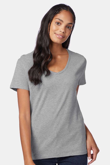 Hanes S04V Womens Perfect-T Short Sleeve V-Neck T-Shirt Light Steel Grey Model Front
