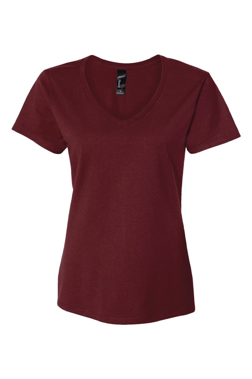 Hanes S04V Womens Perfect-T Short Sleeve V-Neck T-Shirt Maroon Flat Front