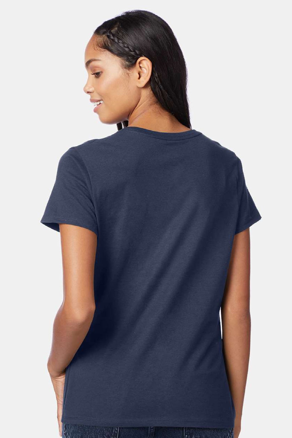 Hanes S04V Womens Perfect-T Short Sleeve V-Neck T-Shirt Navy Blue Model Back