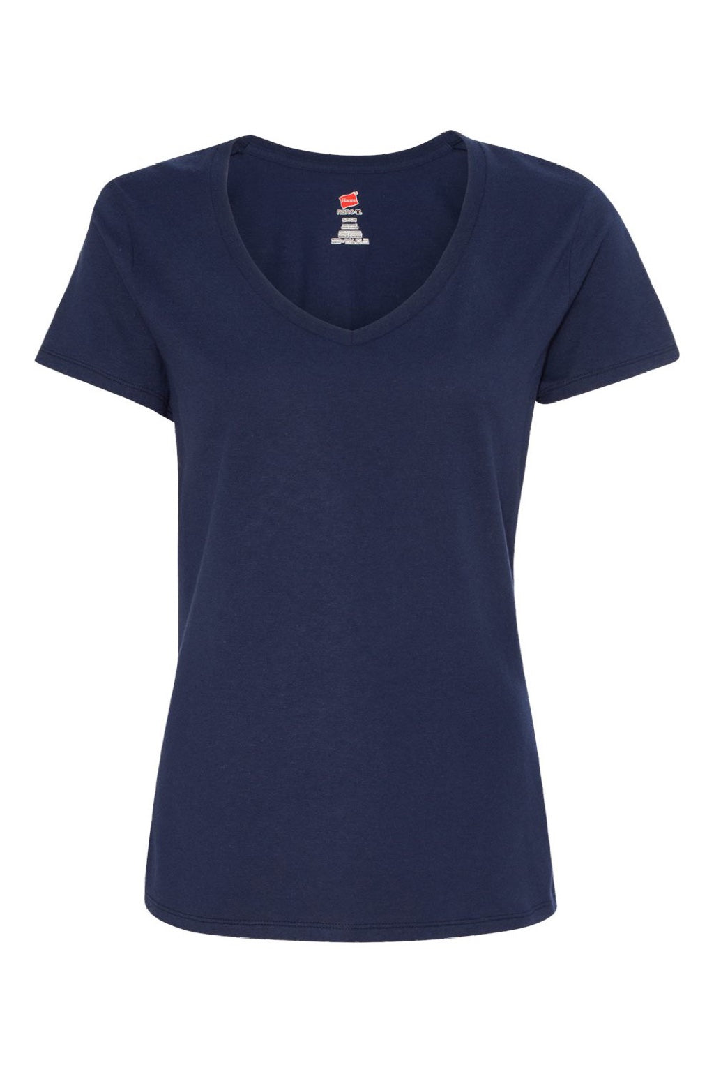 Hanes S04V Womens Perfect-T Short Sleeve V-Neck T-Shirt Navy Blue Flat Front