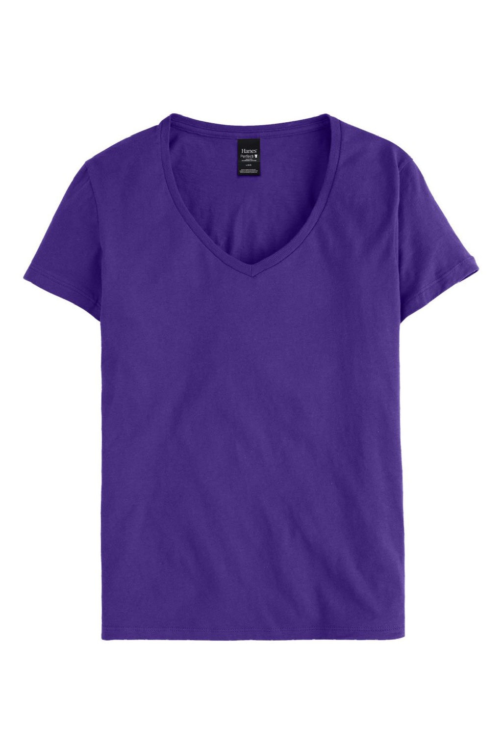 Hanes S04V Womens Perfect-T Short Sleeve V-Neck T-Shirt Purple Flat Front