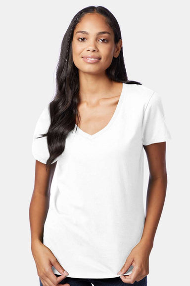Hanes S04V Womens Perfect-T Short Sleeve V-Neck T-Shirt White Model Front