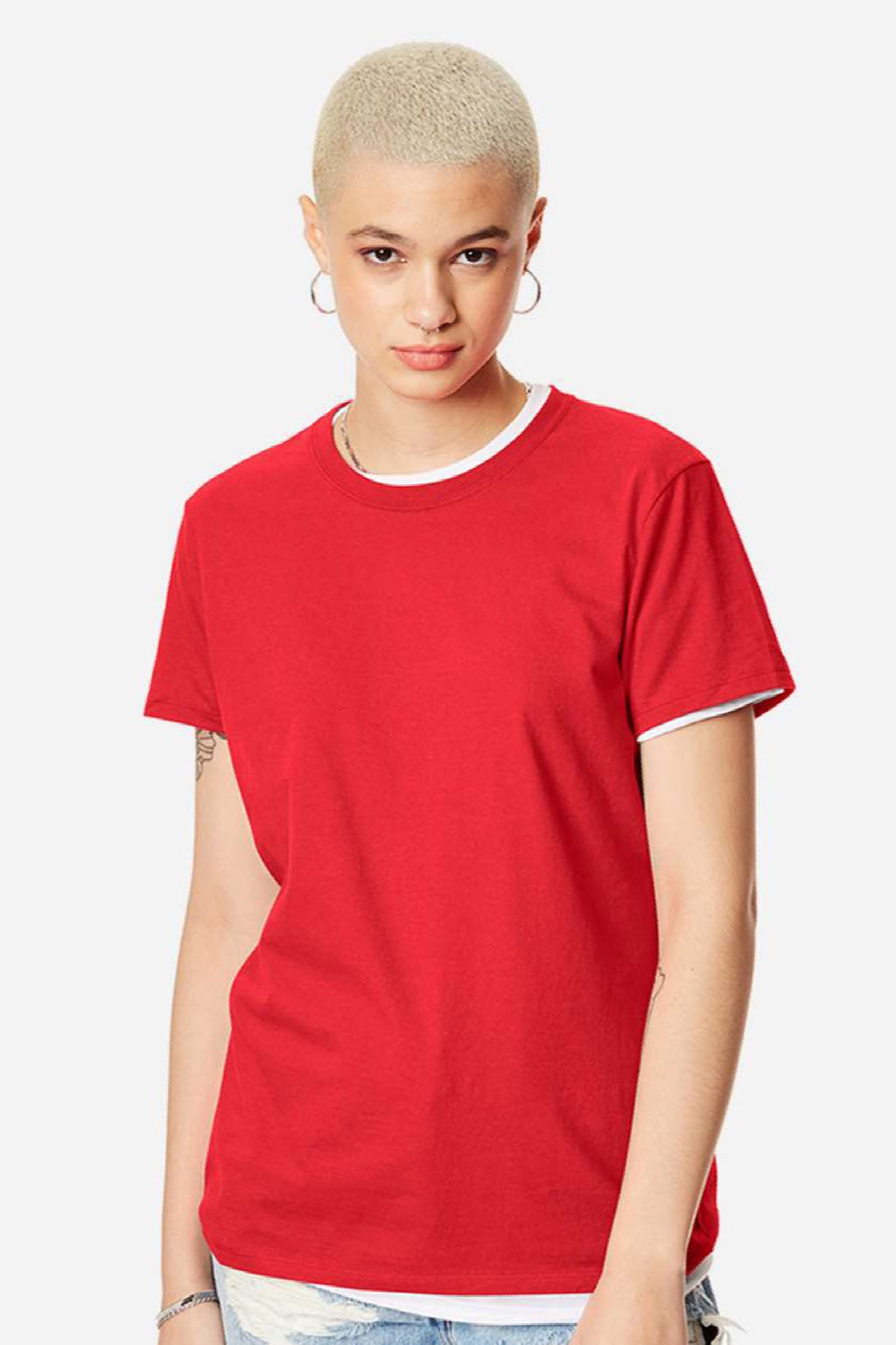 Hanes SL04 Womens Perfect-T Short Sleeve Crewneck T-Shirt Athletic Red Model Front