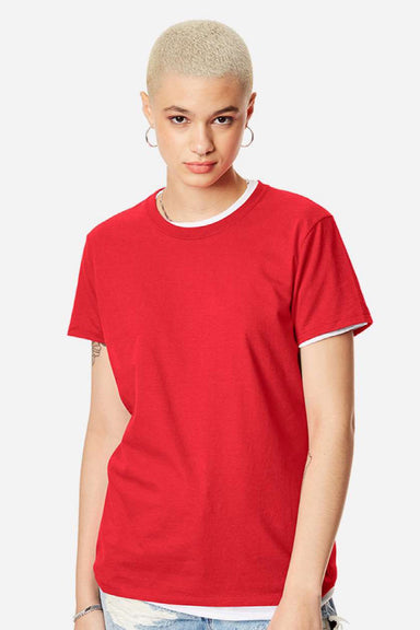 Hanes SL04 Womens Perfect-T Short Sleeve Crewneck T-Shirt Athletic Red Model Front