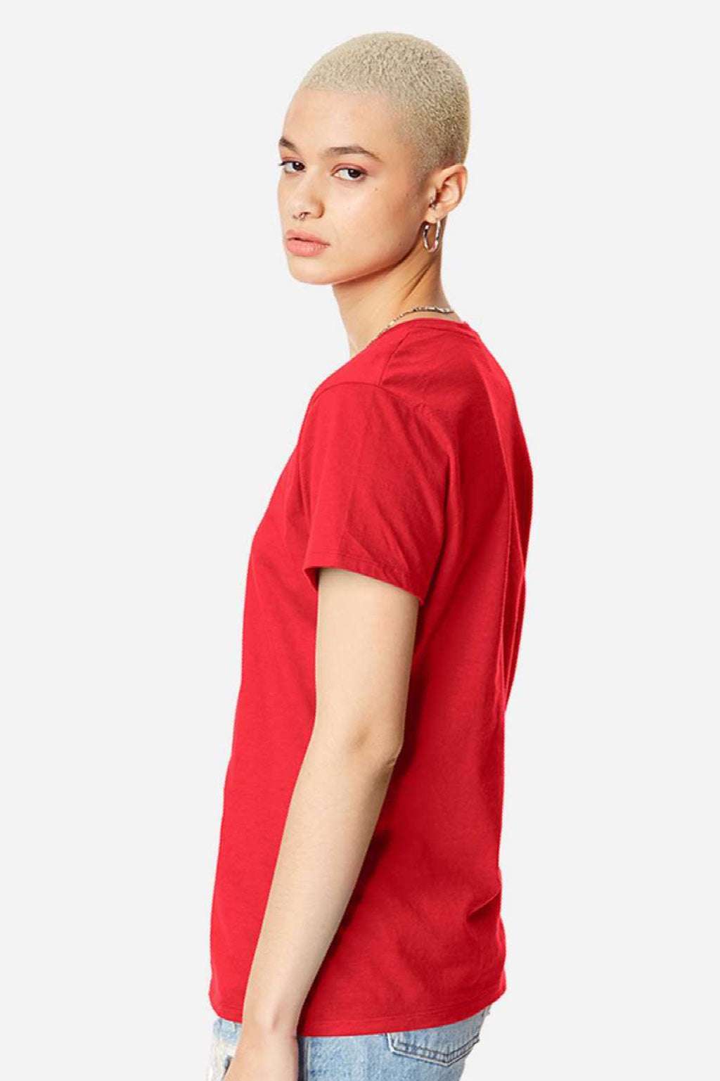 Hanes SL04 Womens Perfect-T Short Sleeve Crewneck T-Shirt Athletic Red Model Side