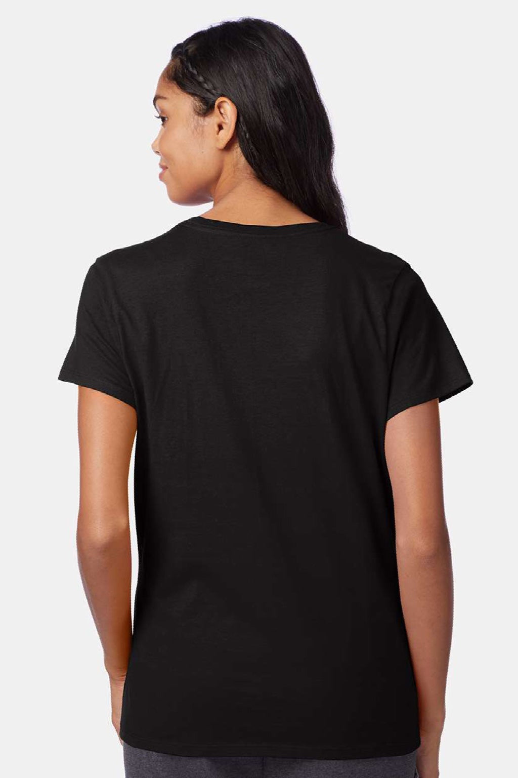 Hanes SL04 Womens Perfect-T Short Sleeve Crewneck T-Shirt Black Model Back