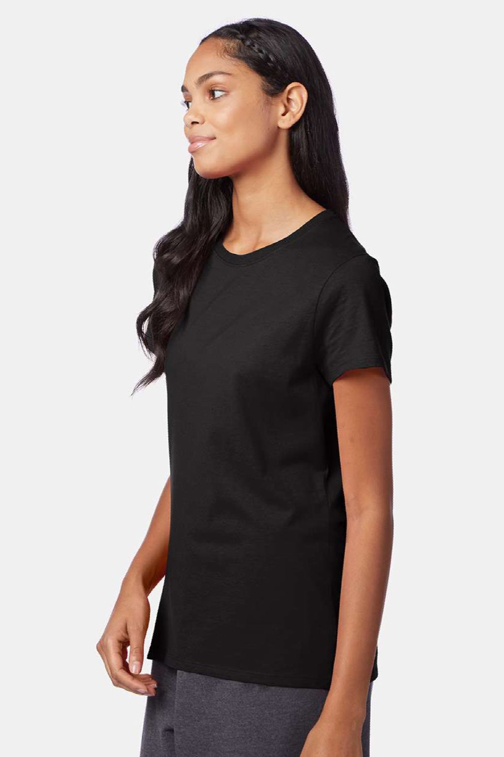 Hanes SL04 Womens Perfect-T Short Sleeve Crewneck T-Shirt Black Model Side