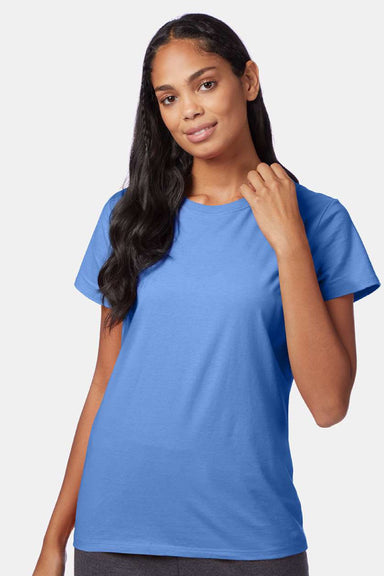 Hanes SL04 Womens Perfect-T Short Sleeve Crewneck T-Shirt Carolina Blue Model Front