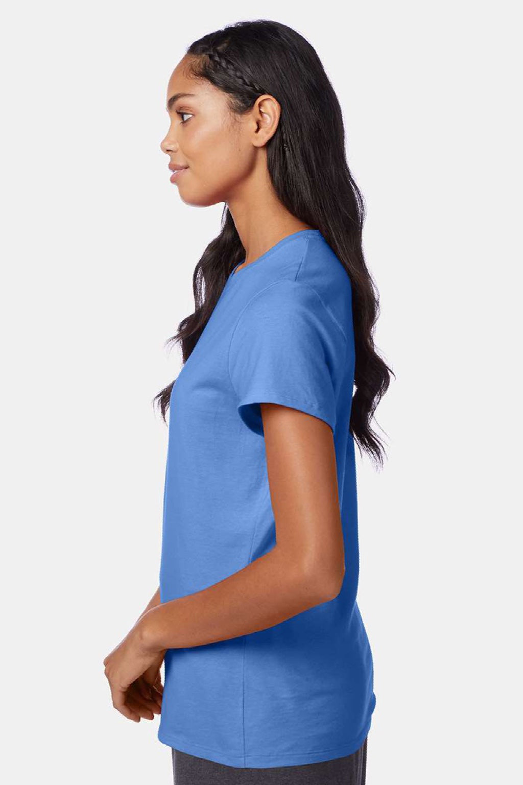 Hanes SL04 Womens Perfect-T Short Sleeve Crewneck T-Shirt Carolina Blue Model Side