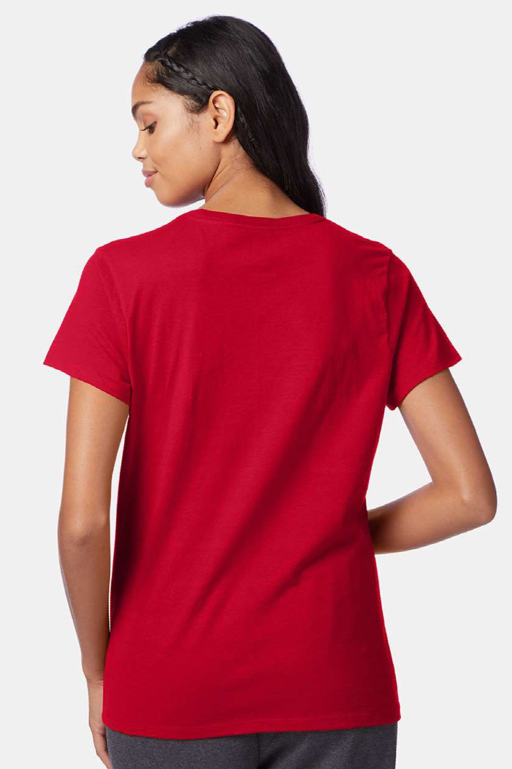 Hanes SL04 Womens Perfect-T Short Sleeve Crewneck T-Shirt Deep Red Model Back