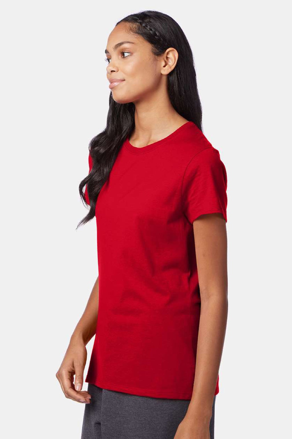 Hanes SL04 Womens Perfect-T Short Sleeve Crewneck T-Shirt Deep Red Model Side