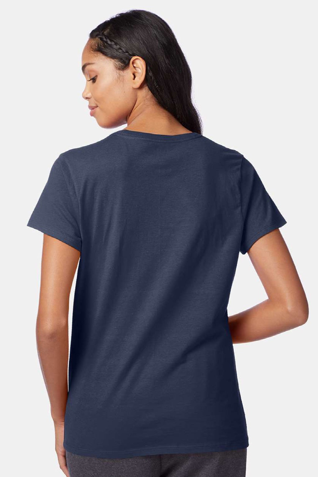 Hanes SL04 Womens Perfect-T Short Sleeve Crewneck T-Shirt Navy Blue Model Back