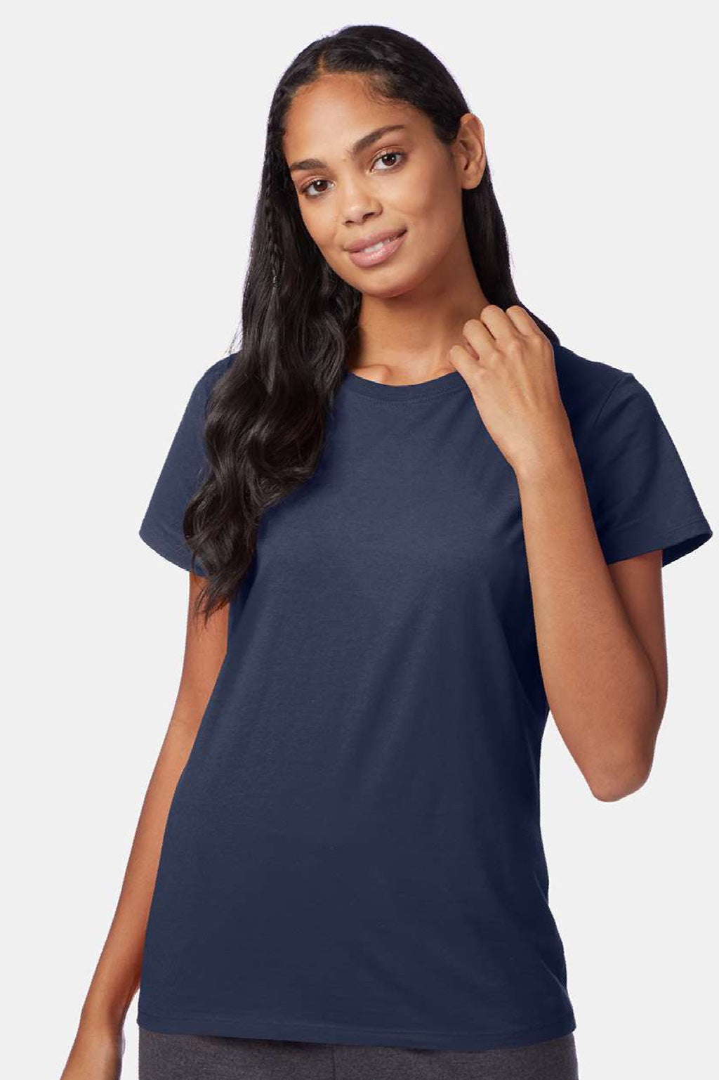 Hanes SL04 Womens Perfect-T Short Sleeve Crewneck T-Shirt Navy Blue Model Front