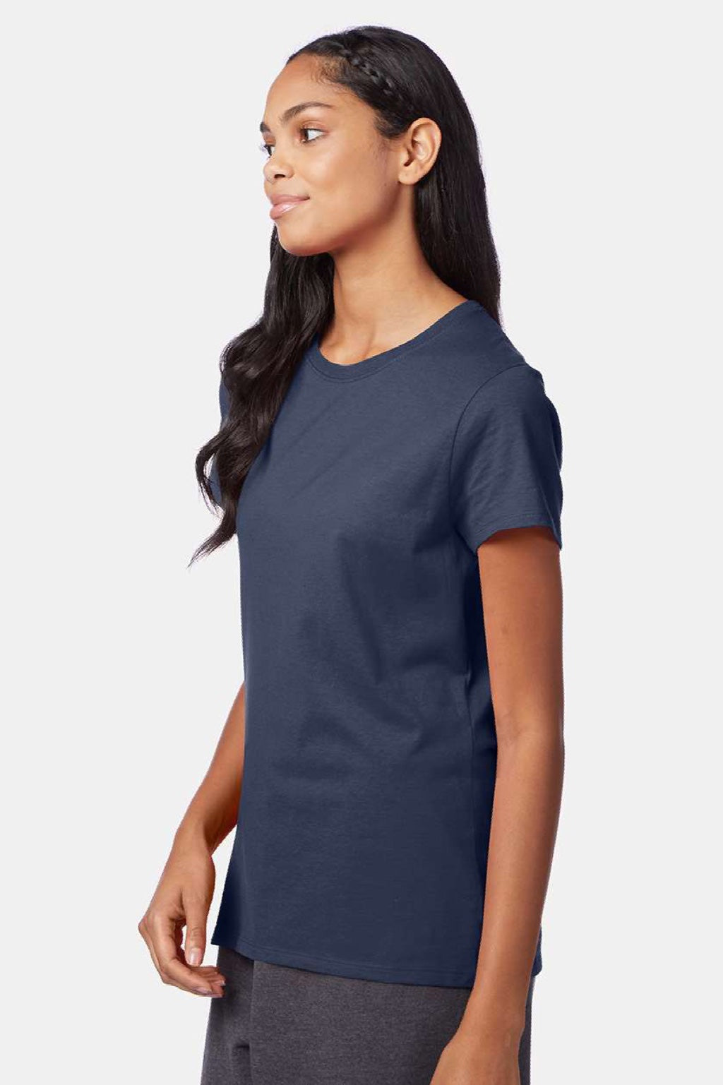 Hanes SL04 Womens Perfect-T Short Sleeve Crewneck T-Shirt Navy Blue Model Side