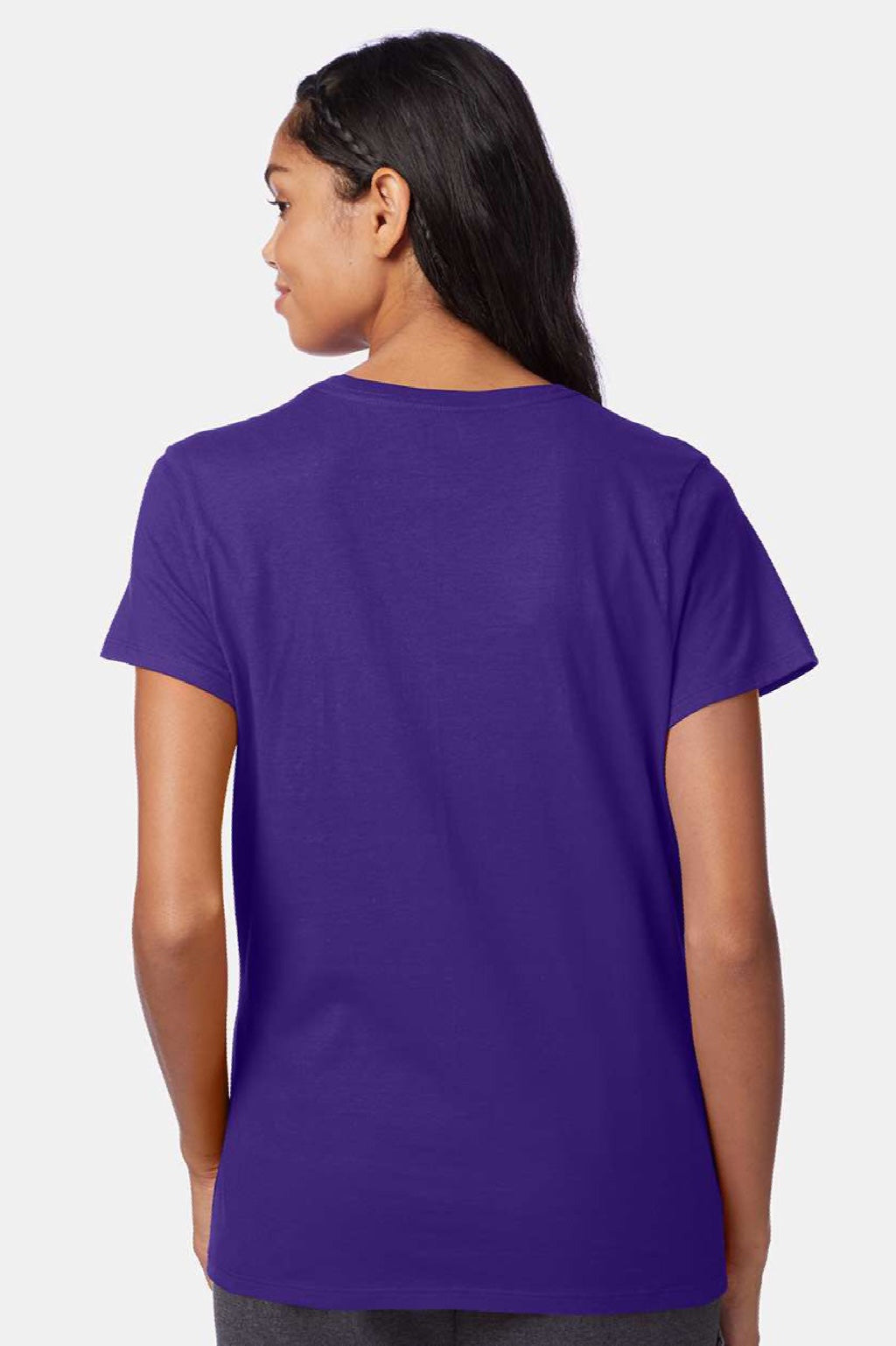 Hanes SL04 Womens Perfect-T Short Sleeve Crewneck T-Shirt Purple Model Back