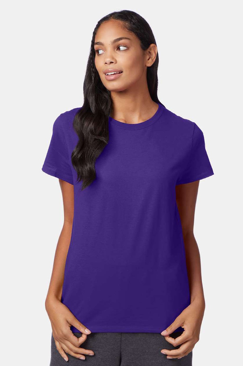 Hanes SL04 Womens Perfect-T Short Sleeve Crewneck T-Shirt Purple Model Front