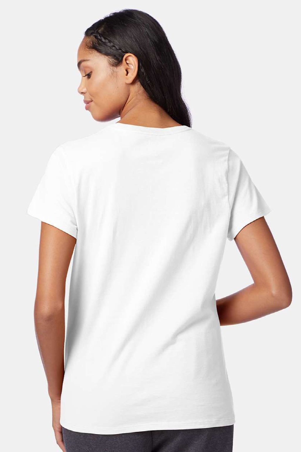 Hanes SL04 Womens Perfect-T Short Sleeve Crewneck T-Shirt White Model Back