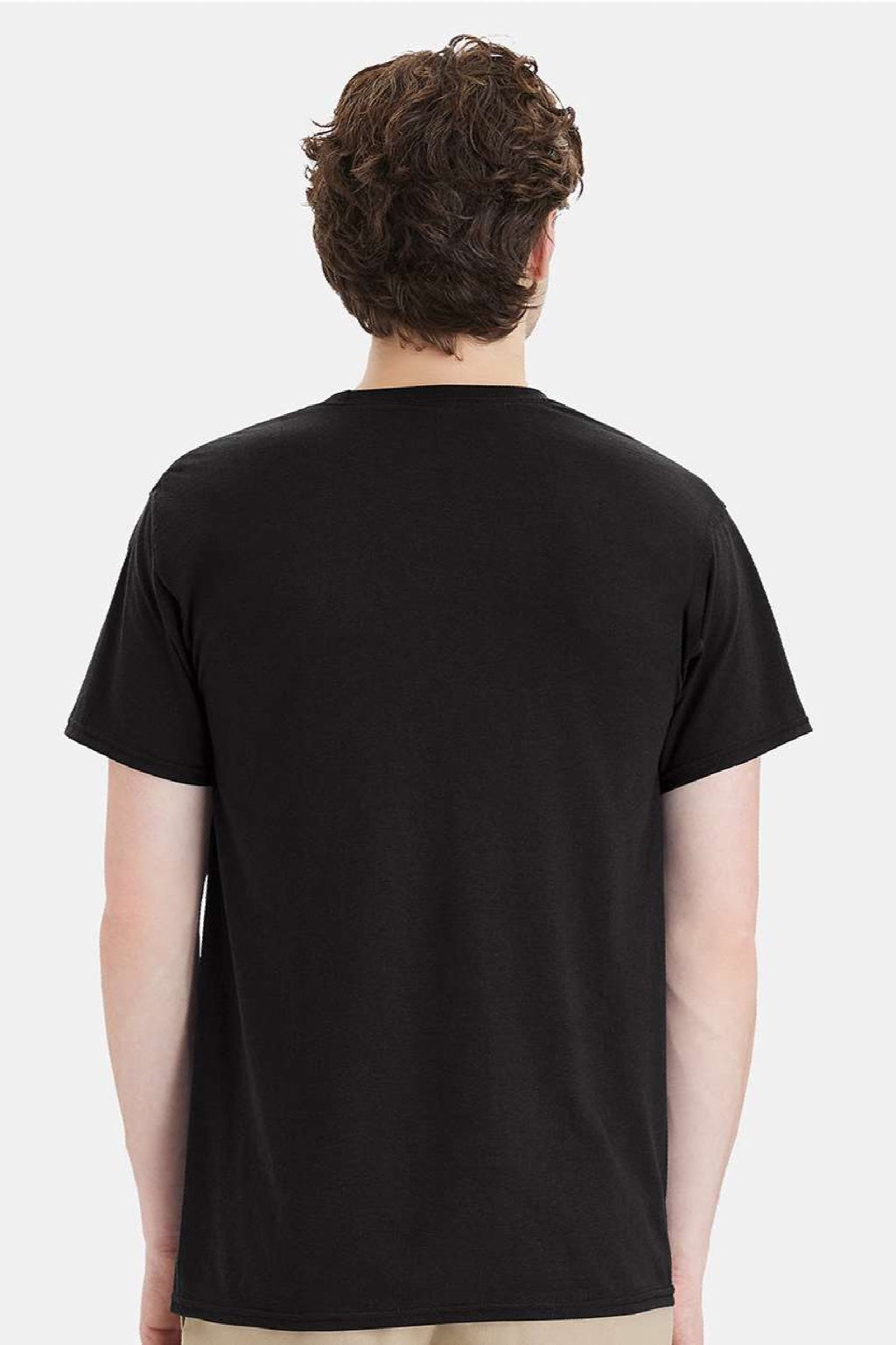 Hanes W110 Mens Workwear UPF 50+ Short Sleeve Crewneck T-Shirt w/ Pocket Black Model Back